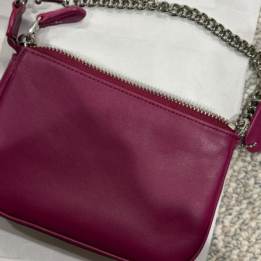 Coach Magenta Leather Mini Wristlet with Silver Chain - Picture 4 of 4